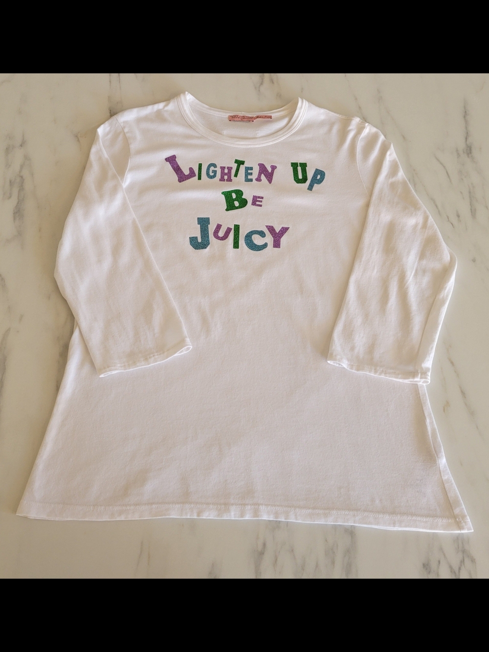 Vintage Y2K Juicy Couture "Lighten Up Be Juicy" 3/4 Sleeve Tee - Pink Tag XL